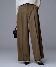 【洗える/ウエスト後ろゴム】ウール混　タックワイドパンツ