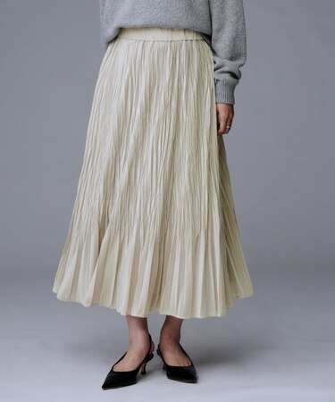 【ウエスト総ゴム／ロング丈】ランダムプリーツベロアスカート