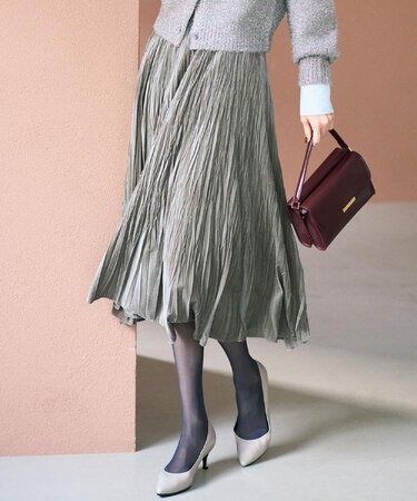 【ウエストゴム／着映え】ランダムプリーツベロアスカート