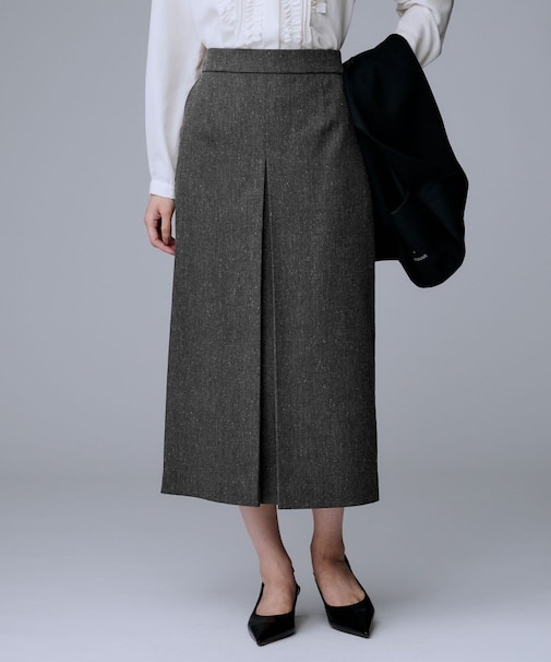 【ミディ丈/シーズンレス/ウエスト後ろゴム】シルクネップツイード ナロースカート