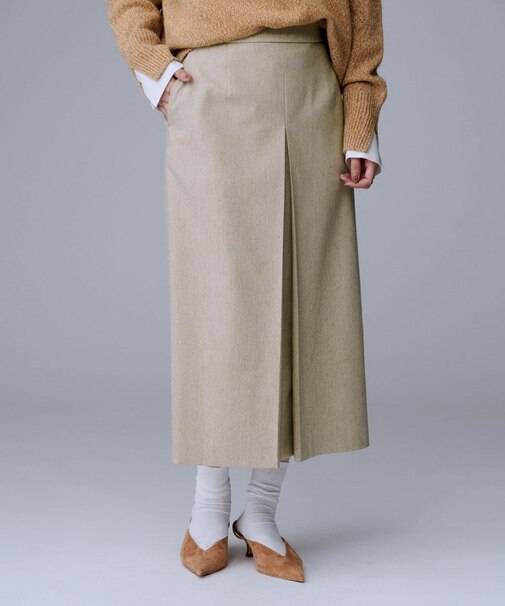 【ミディ丈/シーズンレス/ウエスト後ろゴム】シルクネップツイード ナロースカート