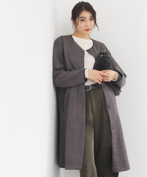【洗える/軽羽織り】マシュマロタッチ　スエード調コート