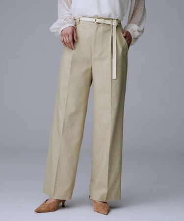 【ワイド/後ろゴム/シーズンレス】シルクネップツイードパンツ