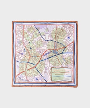 【manipuri】65×65正方形 コラージュサムウェア シルクスカーフ