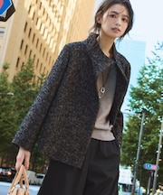 【エレガント/ミディアウター】ミックスヘリンボンコート