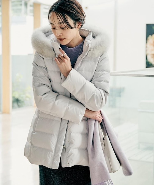 【はっ水機能/フード取り外し可】ミディダウンコート