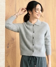 【大人な品格/ふわふわニット】フォックスカシミヤ衿付きカーディガン