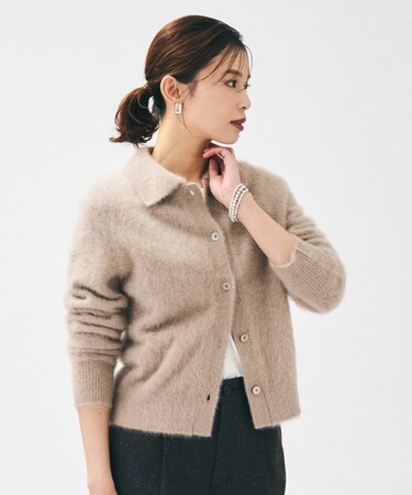 【大人な品格/ふわふわニット】フォックスカシミヤ衿付きカーディガン
