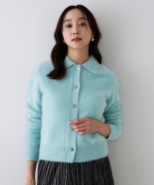 【大人な品格/ふわふわニット】フォックスカシミヤ衿付きカーディガン