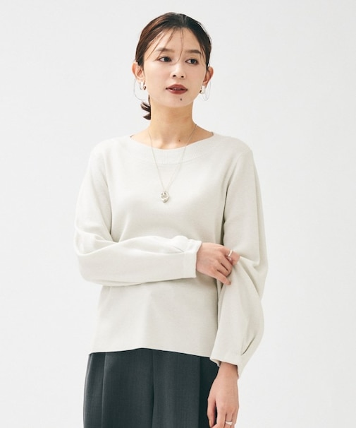 【きれいめ/程よくすっきり】ラメ入りワイドボートネックニット
