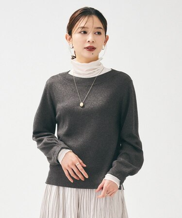 【きれいめ/程よくすっきり】ラメ入りワイドボートネックニット