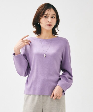 【きれいめ/程よくすっきり】ラメ入りワイドボートネックニット