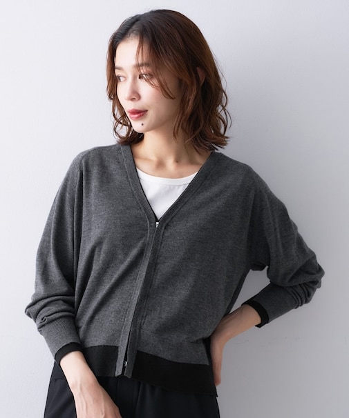 【Liyoca】ウールブレンド14G天竺カーディガン