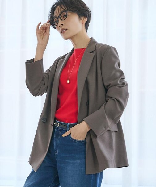 【接触冷感/UVカット/洗える】エアリー ダブルブレストジャケット