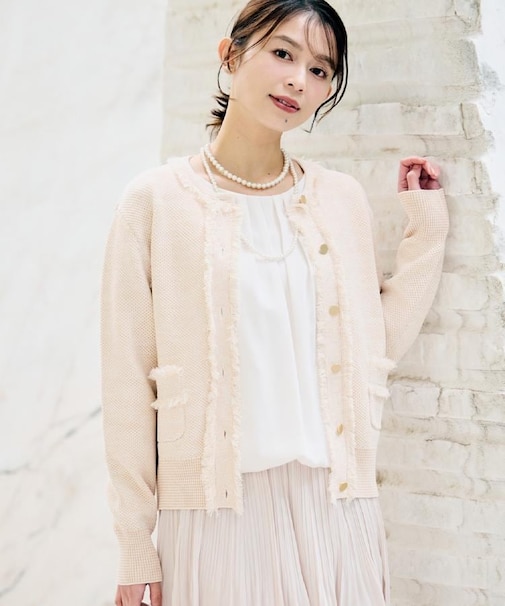 【洗える/ジャケット風】ツイードニットカーディガン