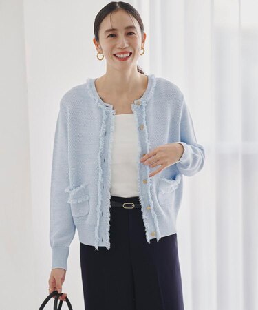 【洗える/ジャケット風】ツイードニットカーディガン