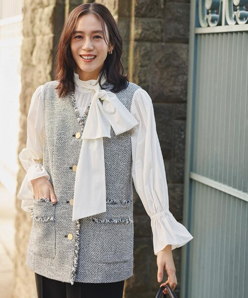 【オンオフ使える】スラブツイード ジレ