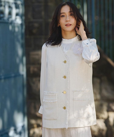 【オンオフ使える】スラブツイード ジレ