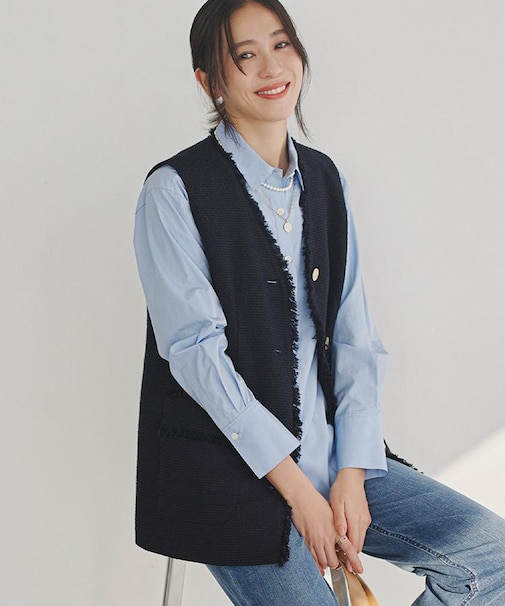 【オンオフ使える】スラブツイード ジレ