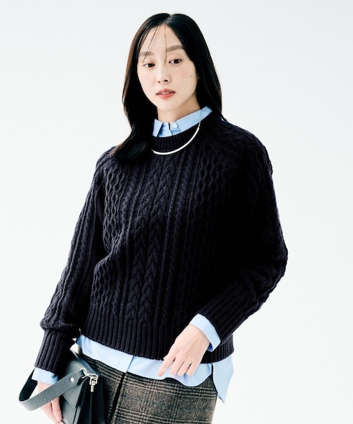 【洗える】スポンディッシュ ケーブル柄ニット