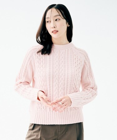 【すっきりコンパクト】スポンディッシュ ケーブル柄プルオーバー