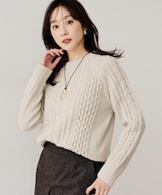 【洗える】スポンディッシュ ケーブル柄ニット