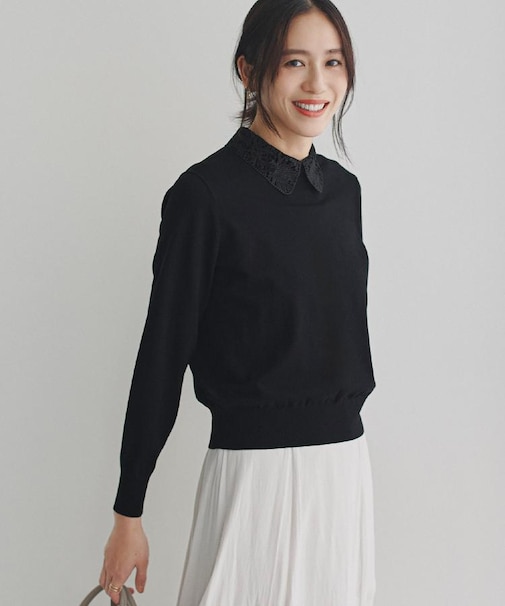 【洗える/カジュアルフォーマル】2WAYレース襟ニットプルオーバー