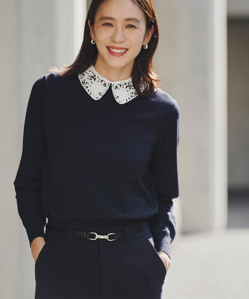 【洗える/カジュアルフォーマル】2WAYレース襟ニットプルオーバー