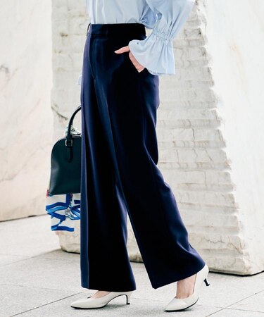 【洗えるスーツ／ストレッチ性／後ろウエストゴム】ワイドパンツ