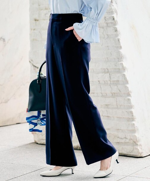 【洗えるスーツ／ストレッチ性／後ろウエストゴム】ワイドパンツ