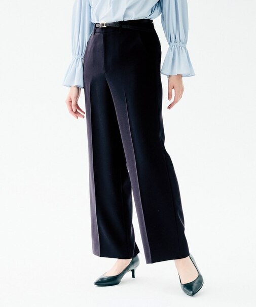 【洗えるスーツ／ストレッチ性／後ろウエストゴム】ワイドパンツ