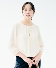 【透けにくい/ウエストイン見え】タックブラウス