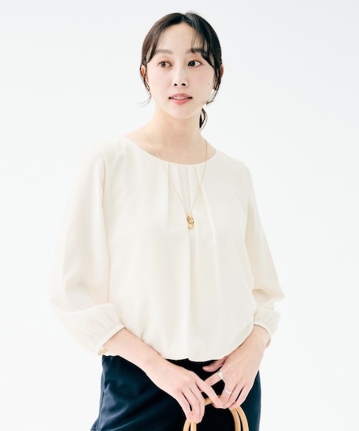 【透けにくい/ウエストイン見え】タックブラウス