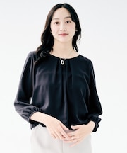 【透けにくい/ウエストイン見え】タックブラウス