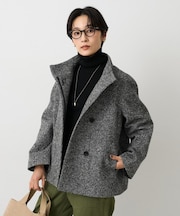 【スタンドカラー/オンオフ使える】クラシカルツイードコート