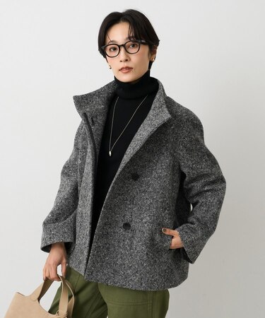 【スタンドカラー/オンオフ使える】クラシカルツイードコート