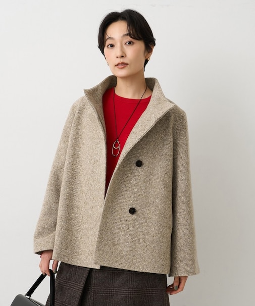 【スタンドカラー/オンオフ使える】クラシカルツイードコート