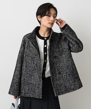 【ツイード風/スタンドカラー】ファンシーヘリンボンコート