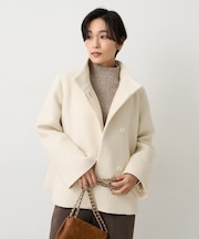 【ツイード風/スタンドカラー】ファンシーヘリンボンコート