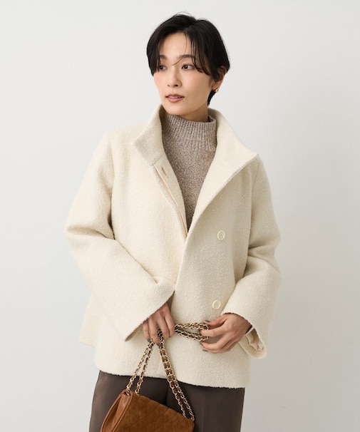 【ツイード風/スタンドカラー】ファンシーヘリンボンコート