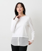 【洗える/レイヤードTシャツ】シャツディテールレイヤードプルオーバー