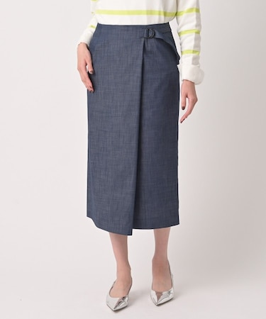 【洗える/後ろウエストゴム】デニム調シャンブレーナロースカート