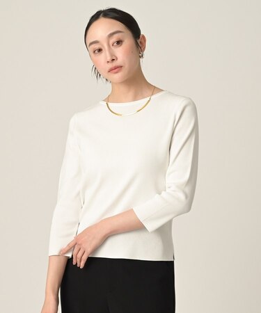 【洗える/七分袖】ボートネックコットンプルオーバー