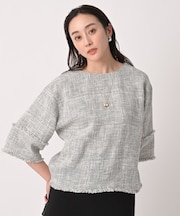 【洗える】ツイードドルマンブラウス