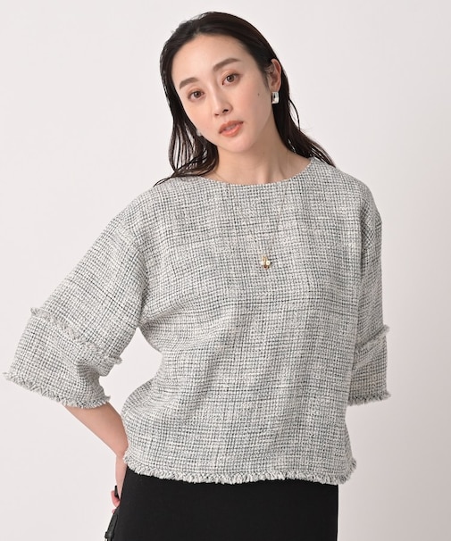 【洗える】ツイードドルマンブラウス