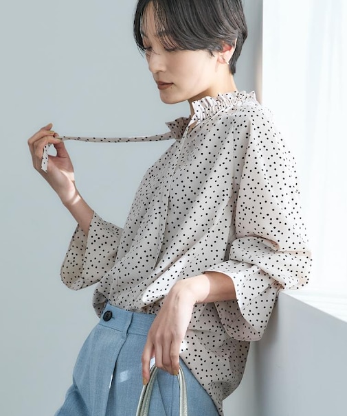 【セットアップ可/キャンディスリーブ】ランダムドットブラウス