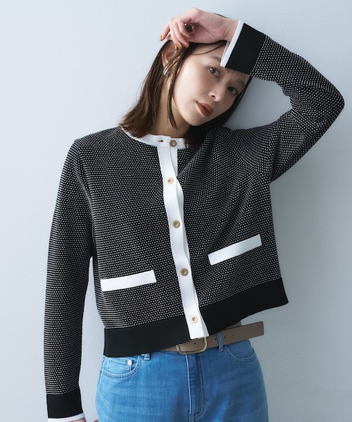 配色ハイゲージニットカーディガン