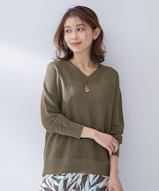 【7色展開/洗える/程よい透け感】ドライタッチVネックニット