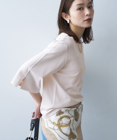 袖スリットニットプルオーバー