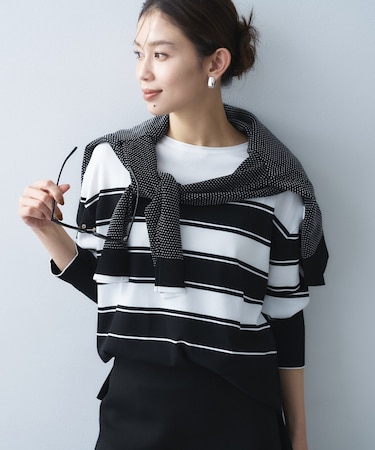 ボーダーボートネックニット